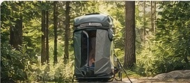 Portable shower tent in the forest