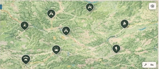 Preview map with campsite and trailhead markers